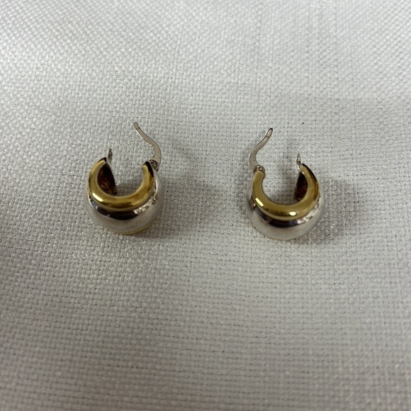 Sterling and Gold Huggie Earrings - Picture 2 of 3